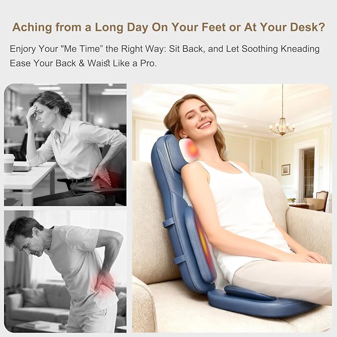 Rainwolf Shiatsu Neck and Back Massage Cushion with Heat - 4D Deep Tissue Kneading Full-Back Massager for Relief Fatigue, Adjustable Intensity & Height, for Office Chair & Home - Bloomnest