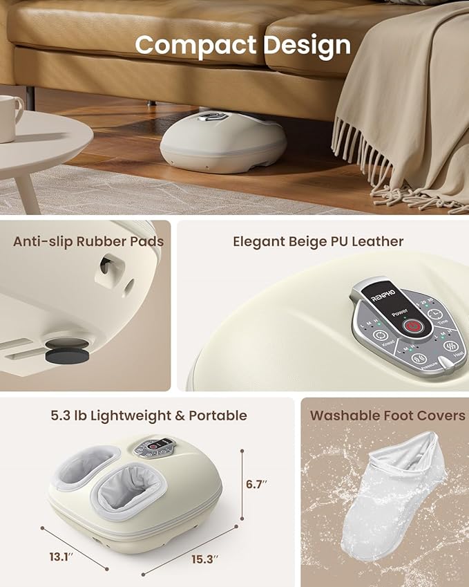 RENPHO Foot Massager Machine with Heat [2026 Upgraded], Shiatsu Foot Massager for Plantar Fasciitis, Birthday Gifts for Women, Wireless Control, Voice Control (New)