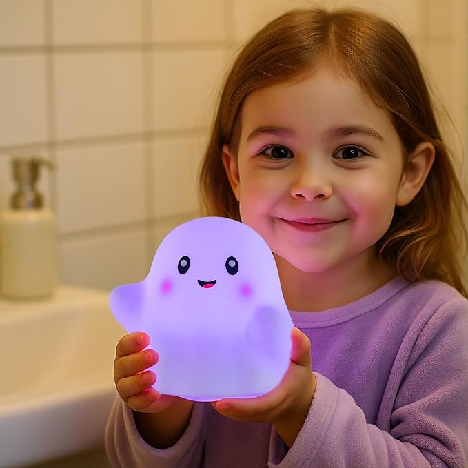 Ghost Night Light for Kids – Gift & Fun Toy for Kids, Touch Tap Lamp with Sounds, Squishy Silicone, Eye-Safe LED, 30-Min Timer, Dimmable Rechargeable Bedside Table Lamp – Gift for Boys & Girls - Bloomnest