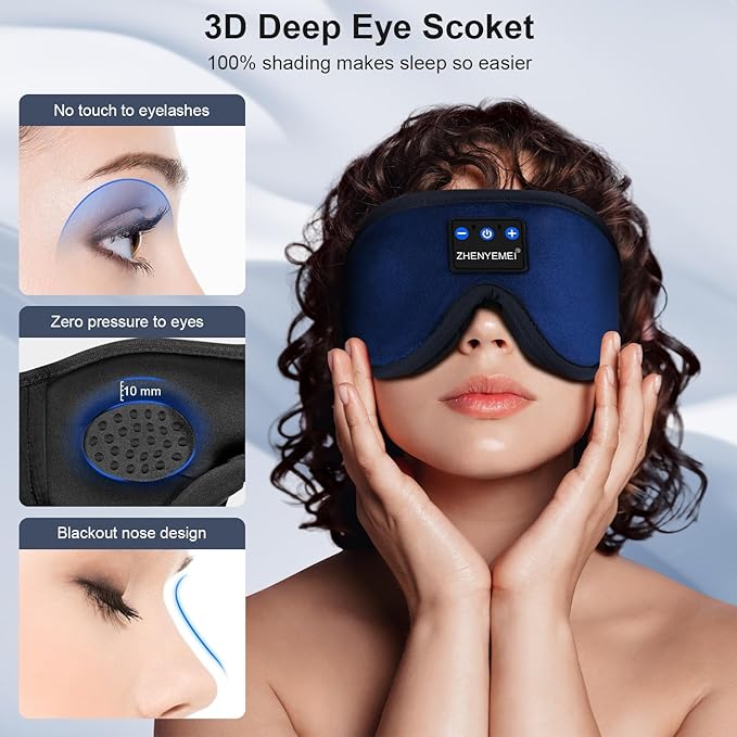 Sleep Mask with Headphones Bluetooth 5.4 Wireless, Sleep Headphone with Microphone Built-in HD Speakers Music, Eye Mask for Sleeping Travel Meditation for Men Women Girl Cool Gadgets - Bloomnest