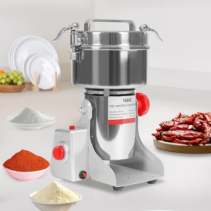 Electric Grain Mill Grinder, 1500g/3.31lbs High-speed 30000r/min Food Grinder, 110V 4100W Countertop Grain Mill for Dry Spice Herbs Grains Coffee Rice Pepper (1500g) - Bloomnest