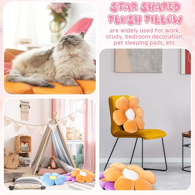 Reginary 4 Pcs Flower Floor Pillows Cute Plush Flower Throw Pillows Daisy Floor Seat Cushion Chair Pads for Christmas First Day of School for Sofa Couch Bed Decor(15 Inch,Bright Color) - Bloomnest