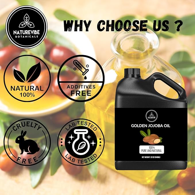 Naturevibe Botanicals Golden Jojoba Oil 32 oz – 100% Pure, Cold-Pressed Moisturizer for Skin & Hair | Antioxidant-Rich, Non-Greasy, Carrier Oil & Daily Hydration - Bloomnest