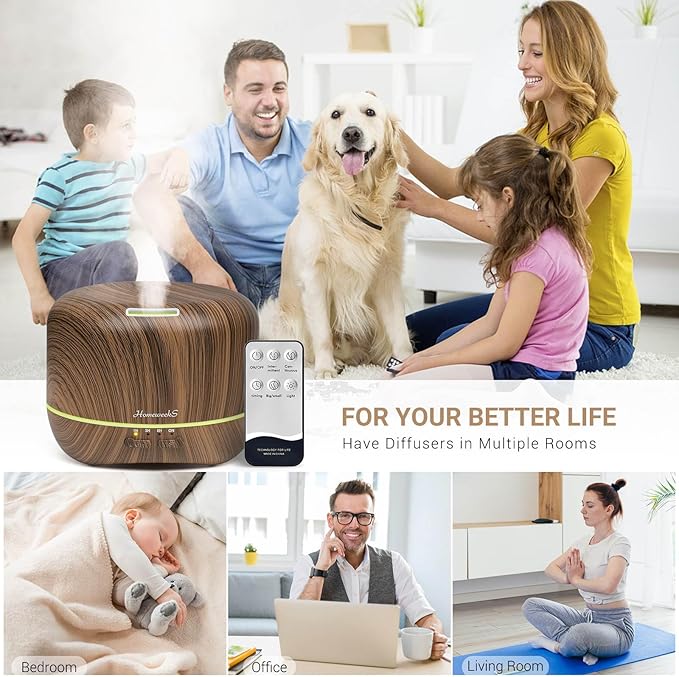 Aromatherapy Essential Oil Diffuser for Room: Air Humidifier Aroma Scent Cool Mist Diffuser Colorful Lights Wood Cute Small Large Waterless Auto Off Ultrasonic Diffusers for Home Bedroom (300ml) - Bloomnest