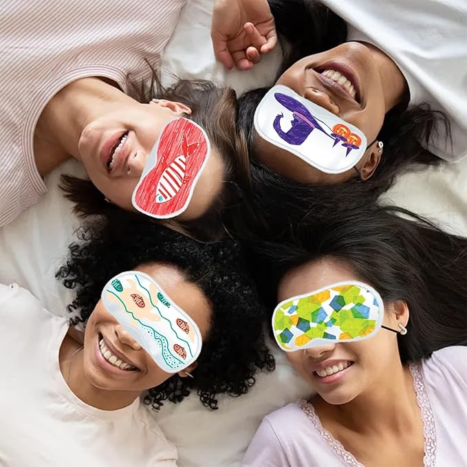 20 PCS Eye Mask Sleepover Party Supplies, Slumber Party Favors for Girls Pajama Party Decorations Sleep White Soft Shade Blindfold Eye Covering, Color the Bulk Game Stuff with 8 PCS Fabric Marker Pens - Bloomnest