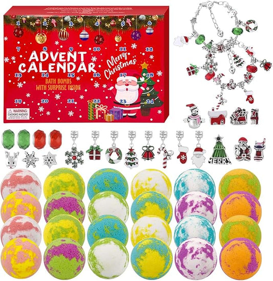 Advent Calendar 2025, 24 Piece Christmas Bath Bombs for Kids, 24 Days of Surprise Bath Bombs for Kids with Christmas Themed Jewelrys Inside