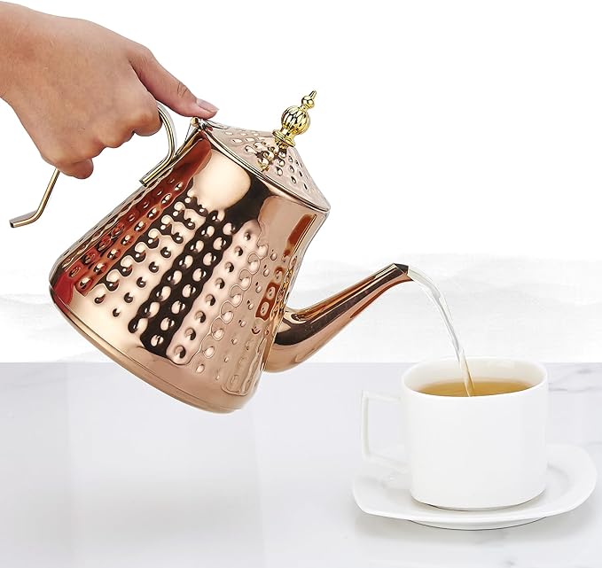 SANQIAHOME 1.2L(40oz) Stainless Steel Hammer Patterned Teapot With Removeable Infuser,Loose leaf cover,Copper - Bloomnest