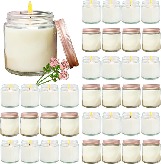 36 Pcs 4 Oz Mini White Soy Candles,Rose Scented Candles Set,Bulk Aromatherapy Candle,Great Stress Relieving Scented Candle for Girls as a Gift for Birthdays, Weddings and More!