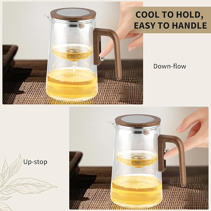 Tea Pot, Water Separation Glass Teapot with Wooden Handle, Witchcraft Magical Teapot, Glass Tea pot with Infuser Strainer, Magic Tea Pot (800ML) - Bloomnest