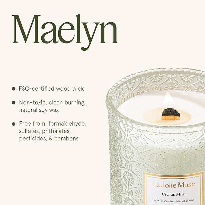 LA JOLIE MUSE Citrus Mint Candle - Bergamot, Yuzu, Mint | 19 oz Large Wooden Wick Candle | Natural Soy Wax | 90 Hours Clean Burn | Fresh Citrus Candles | Modern Home Decor - Bloomnest
