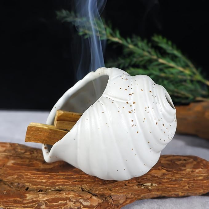 Ceramic Conch Palo Santo Burner Holder - Mini Chiminea Incense Chimney, for Smudging Sage/Cones、Perfect for Meditation Altar & Witchcraft Supplies, Ideal Spiritual Decor & Gift for Zen Spaces - Bloomnest