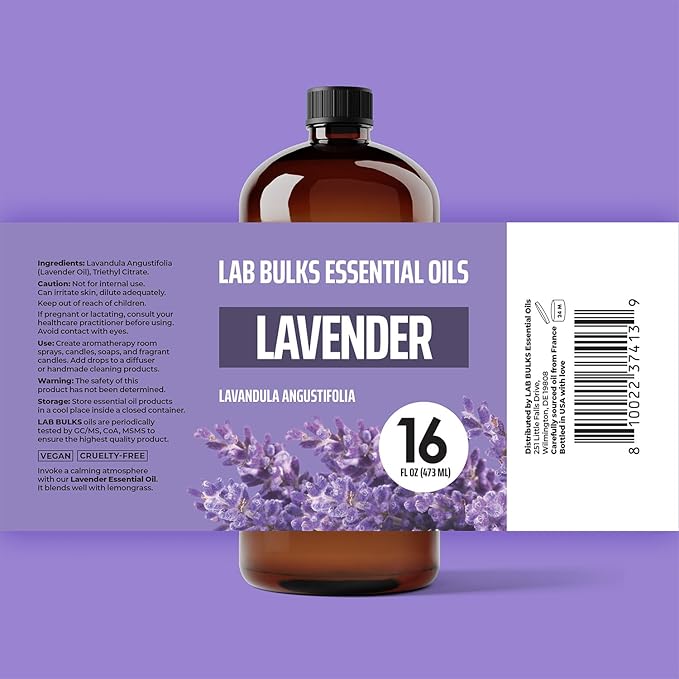 Lab Bulks Essential Oil Lavender Essential Oil 16 oz Bottle for Diffusers, Candles, & Home – Aromatherapy Oil 1 Pack - Bloomnest