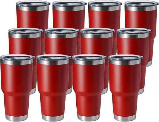 HASLE OUTFITTERS 30oz Stainless Steel Tumbler, Double Wall Vacuum Insulated Travel Mug Tumbler, Durable Insulated Coffee Mug, Gift Box Set (Red, 12)