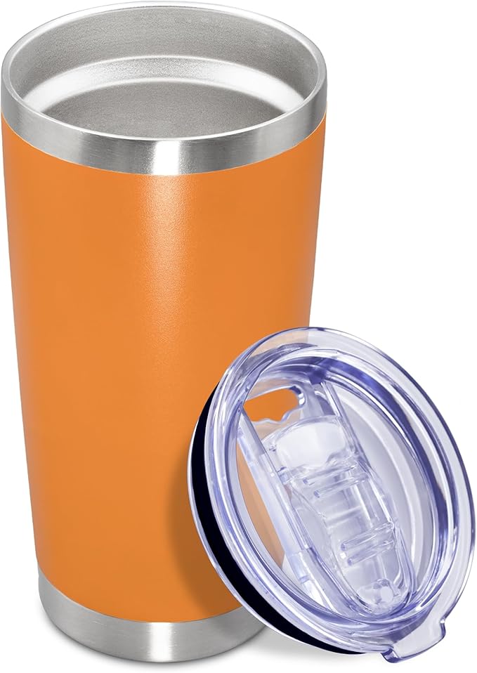20 oz Tumbler Coffee Travel Tumblers Bulk with Lid Stainless Steel Double Wall Vacuum Insulated Mug Powder Coated Cups fit Car Cupholder for Hot and Cold - Orange, 1Pack