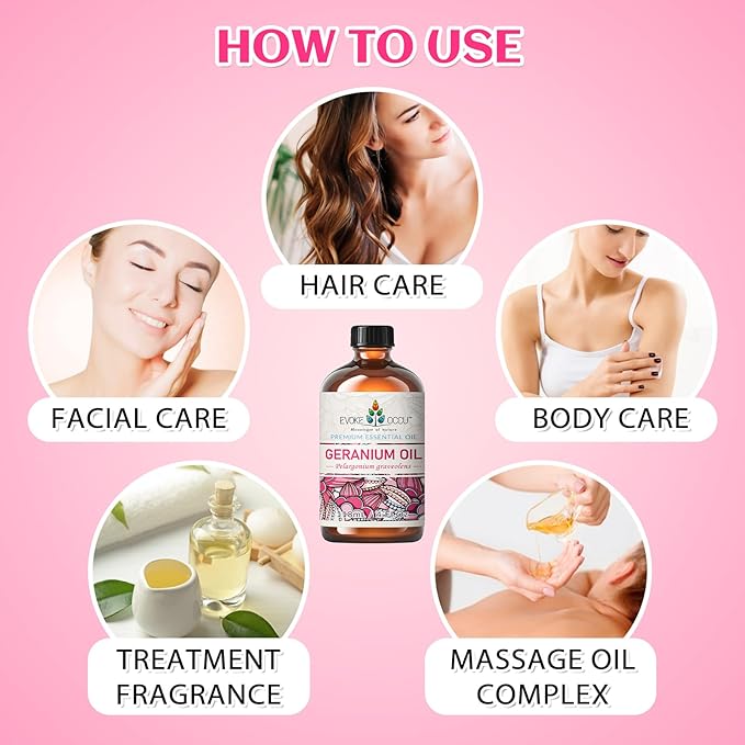 EVOKE OCCU Pure & Natural Geranium Essential Oil for Skin, Hair, Diffuser, Aromatherapy - 4 Fl Oz - Bloomnest