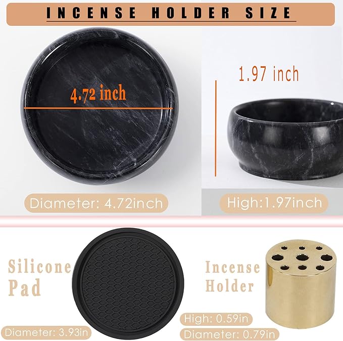 Incense Holder, Incense Burner ash Catcher with Brass 9 Holes Incense Stick Holder for Home Decor Yoga Spa Madiation (Natural Black Marble) Birthday Gifts for Women - Bloomnest