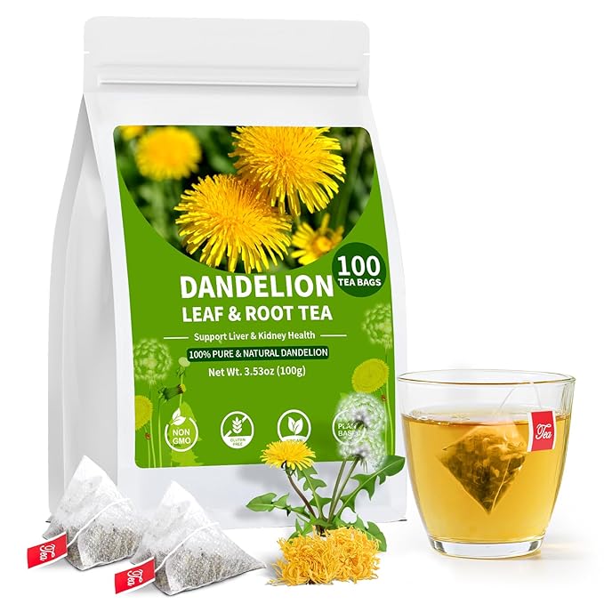 Dandelion Leaf and Root Tea bags, Natural Chinese Detox Herbal Tea Support Liver & Kidney Health and Aid Digestion Caffeine Free (1 Pack/100 Bags) - Bloomnest