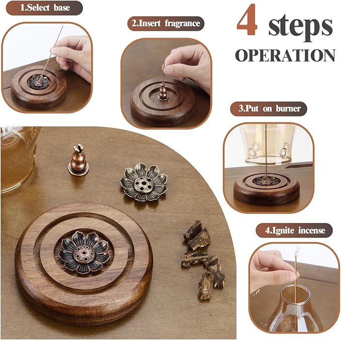 Glass Incense Holder for Sticks, Wooden Incense Stick Holder with Ash Catcher, Modern Insence-Stick Holder, Multi-Functional No Mess Incent Holder for Yoga Spa Meditation Home Zen Decor (Amber) - Bloomnest