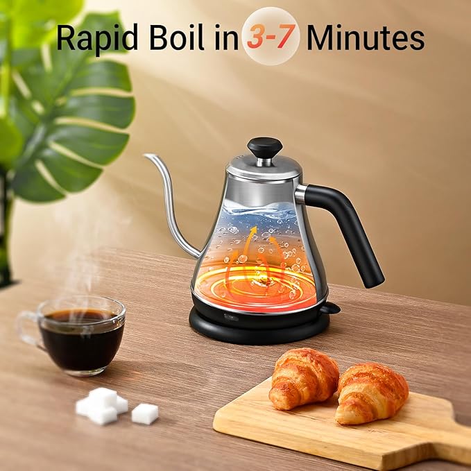 Mecity Electric Kettle Gooseneck Water Kettle Stainless Steel Tea Kettle Water Boiler Fast Heating, Auto Shut Off, 27 fl oz, 1000W, Stainless Steel - Bloomnest