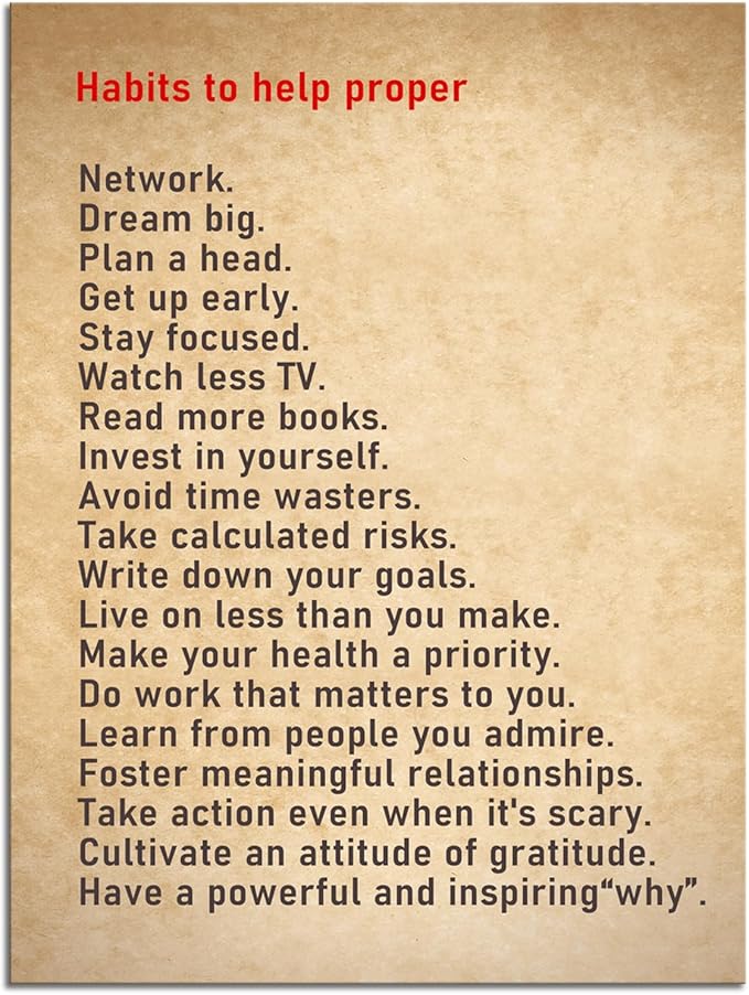 Motivational Poster for Office Inspirational Wall Art Habits to help proper Grow up Inspiring Canvas Painting Prints Wall Pictures for Living Room Bedroom Home Decor Framed Artwork [30''W x 40''H] - Bloomnest