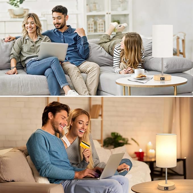 AKASUKI Table Lamp for Bedroom, 3 Way Dimmable Touch Lamp with Dual Charging Station, Small Bedside Lamps for Night Stands, Living Room, Office(LED Bulb Included) - Bloomnest
