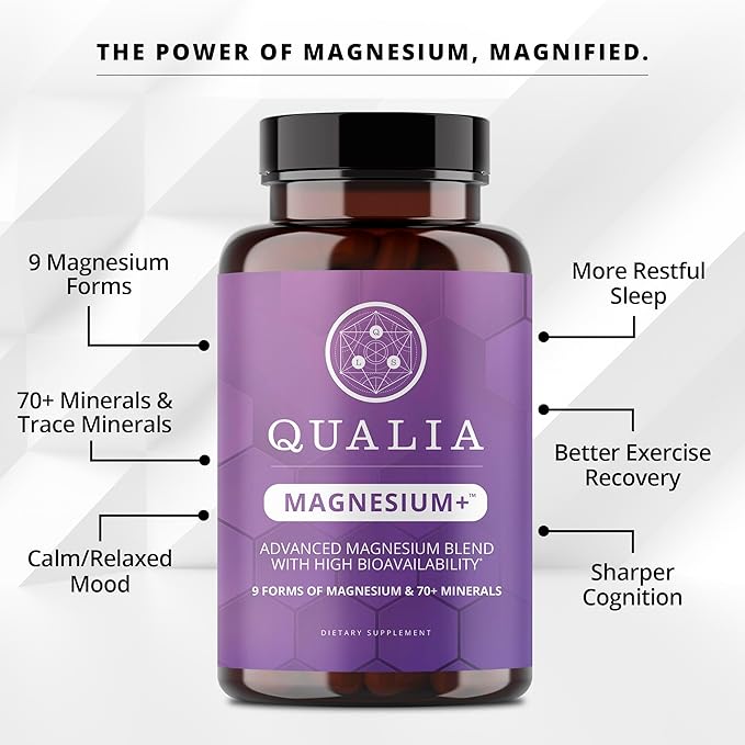 Qualia Magnesium+ | Doctor-Formulated. Premium Formula | High Bioavailability | 10 Forms of Magnesium & 70+ Minerals | Relaxed Mood, restful Sleep, & Exercise Recovery - Bloomnest