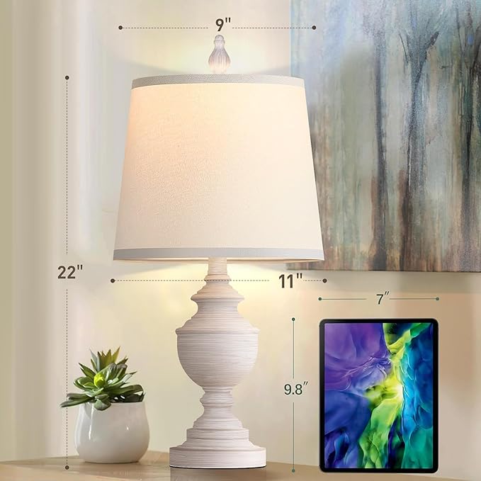 PARTPHONER Retro Table Lamps Set of 2, Bedside Lamp for Bedroom Rustic Farmhouse Table Lamps for Living Room, 22" Vintage Nightstand Lamps with White Shades, White - Bloomnest