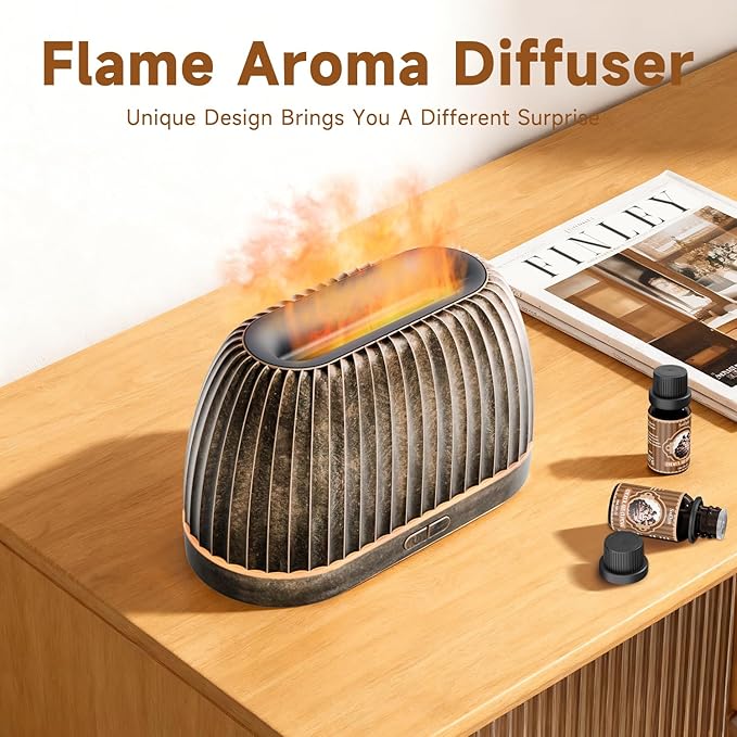 SOULORIGIN Essential Oil Diffuser, Flame Effect Aromatherapy Diffuser with 7-Color LED Lights & Auto Shut-Off, Ultrasonic Diffusers for Home, 120ml Samll Scent Diffuser for Essential Oils - Gold SoulOrigin