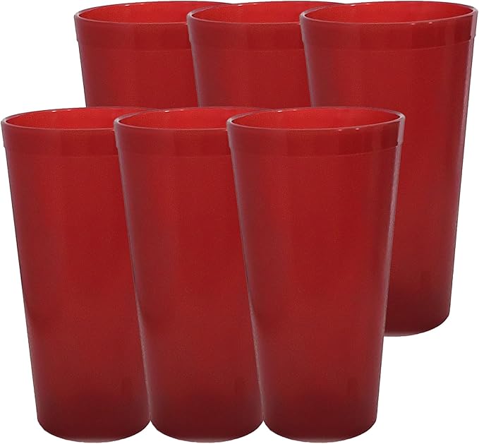 Party Outlaw Red Plastic Cup Tumblers 6 Pc 20oz Lightweight, Heavy Duty Stackable Cafe Style Plastic Glasses. Reusable & Dishwasher Safe Ice Tea & Water Cups - Bloomnest