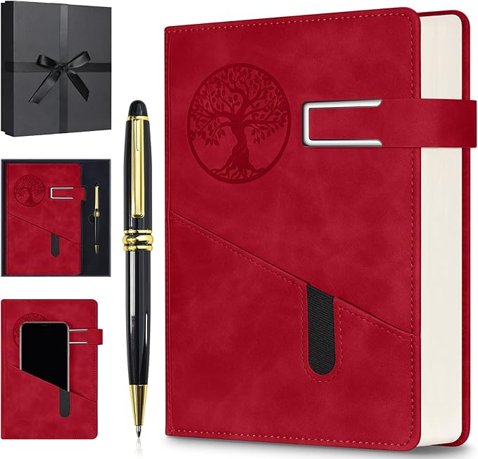 Lined Notebook Journal for Men Women, 365 Pages Numbered College Ruled Notebook, Hardcover Leather Journal with Pen & Gift Box, Thick Daily Diary, Professional Notebooks for Work, School, Business, A5 - Bloomnest