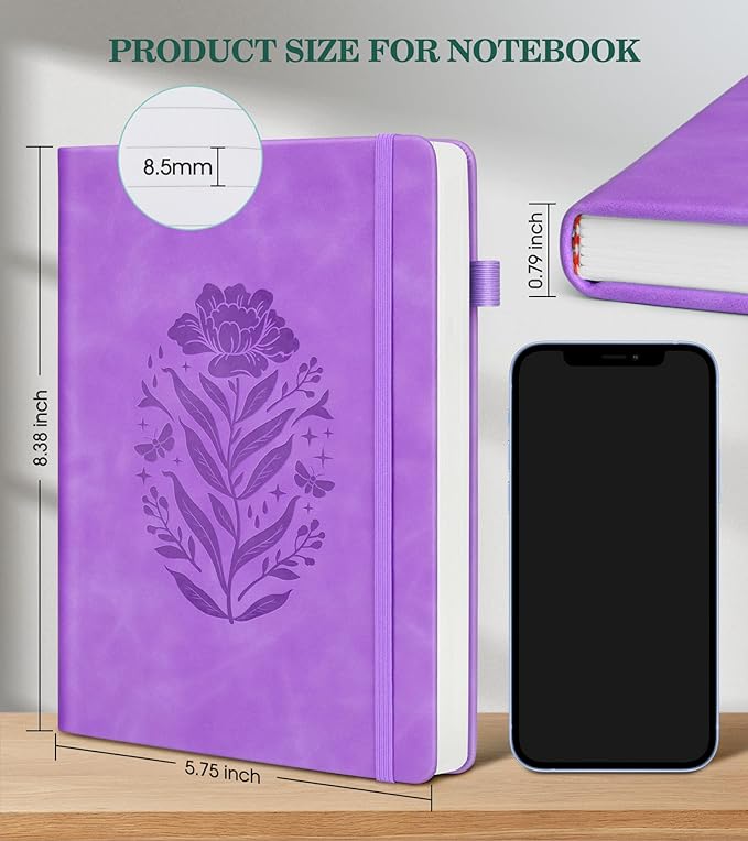 Lined Journal Notebook for Women, A5 200 Pages Hardcover Leather Journals for Writing, Thick Daily Journaling, College Ruled Notebooks for Work School, Note Taking, Business 5.75'' X 8.38'' Purple - Bloomnest