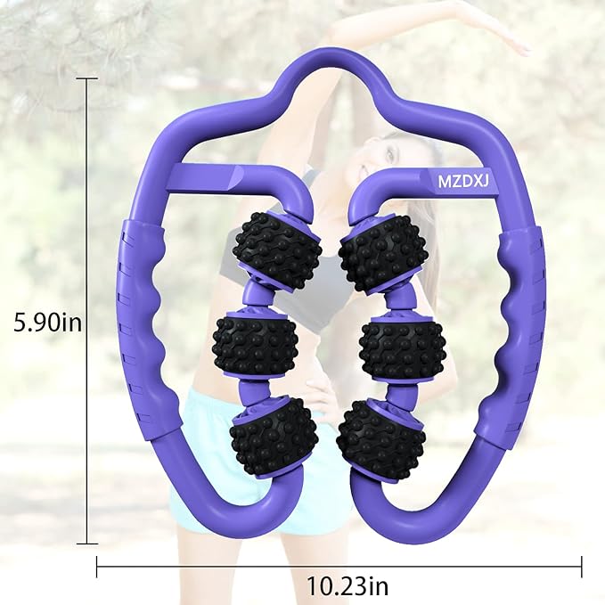 Cellulite Massage Tool Muscle Roller - Deep Fascia Massager & Dimpled Skin Remover for Legs, Thighs & Buttocks - Anti-Cellulite Roller, Smooth Skin, Pain Reliefs (Purple Black - 6 Wheel) - Bloomnest
