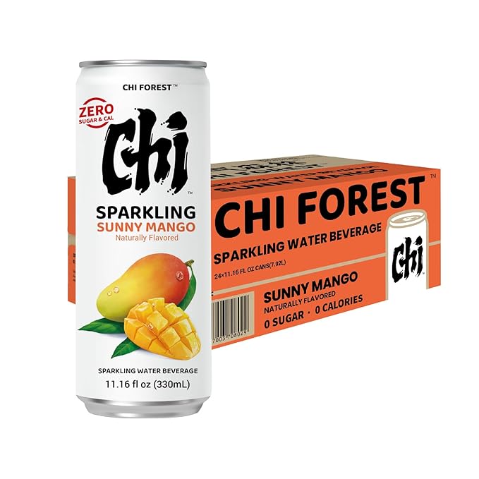 CHI FOREST Mango Sparkling Water Beverage, Zero Sugar Drinks, Zero Artificial Flavor, 11.16 fl oz Cans (Pack of 24) - Bloomnest