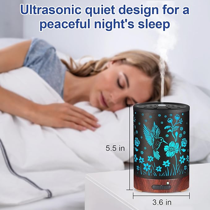Essential Oil Diffuser- Aromatherapy Diffuser with7 Colors Light and Auto-Off for Women Metal Cool Mist Humidifier for Home and Office for Mom Women（Hummingbird） - Bloomnest