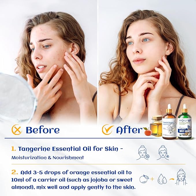 HIQILI 100ML Tangerine Essential Oil, Skin Care, Hair Care, Air Purification, Can be Added to Body Lotion, Shampoos, Diffusers Use - 3.38 Fl Oz - Bloomnest