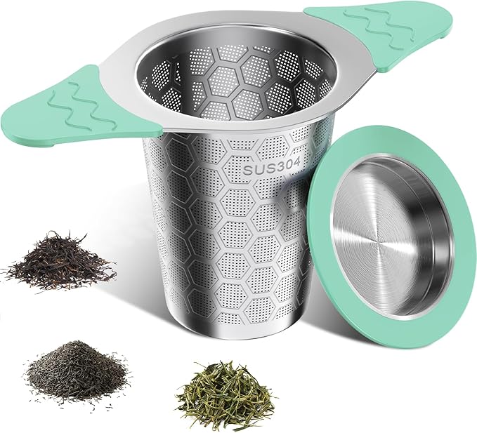 Tea Infuser for Loose Leaf Tea,18/8 Stainless Steel Tea Infuser with Heat Proof Silicone Handles,Extra Fine Mesh Tea Strainers Filter Fine Tea Leaves Effectively,Fits TeaPots/Mugs-Green - Bloomnest