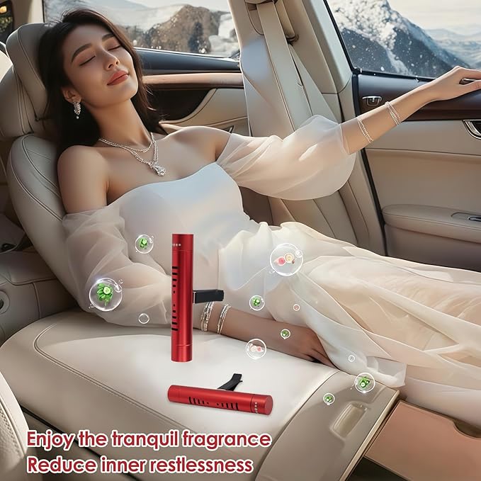 2 Pack Car Essential Oil Diffuser Vent Clip, Aluminum Essential Oil Car Diffuser Kit with 12 Pcs Odorless Sticks, Vent Clip for Cars, Office, Kitchen (Red, 2 Pcs) - Bloomnest