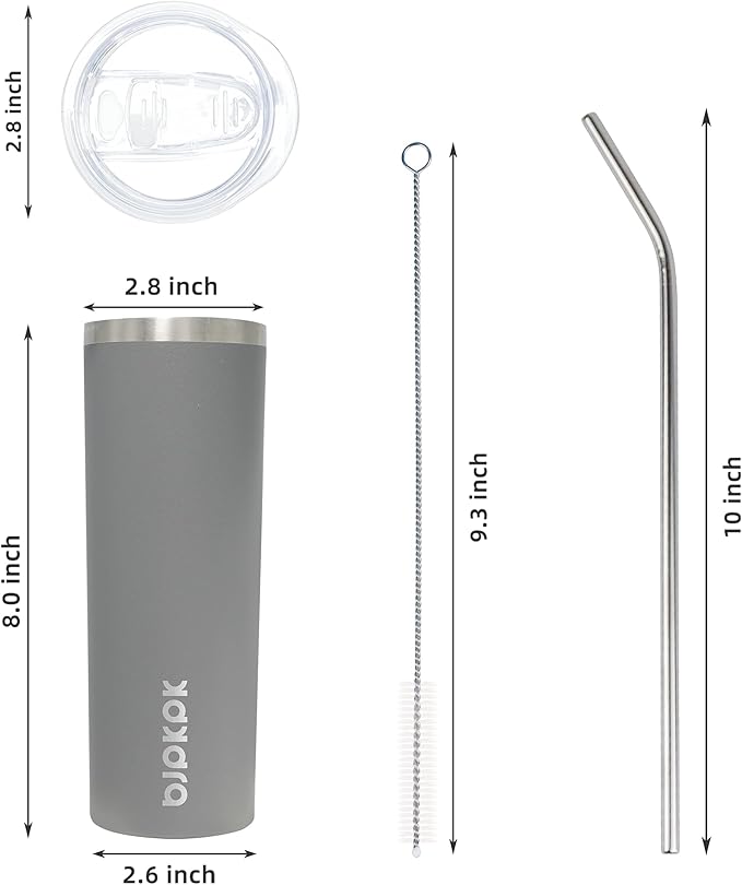 BJPKPK Skinny Tumbler with Lid 20 oz Stainless Steel Slim Vacuum Insulated Tumblers Cup,Gray - Bloomnest