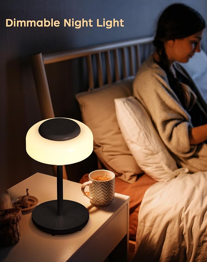 QiMH Battery Operated LED Table Lamp, 5000mAh Rechargeable Cordless Lamp, Stepless Dimmable Touch Control, Small Waterproof Desk Night Light for Living Room, Bedroom, Outdoor Bar (Black) - Bloomnest