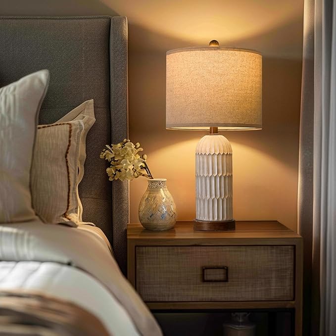 OYEARS 22.5" Table Lamp for Living Room,Retro Farmhouse Lamps for Nightstands Boho Bedroom Lamps Set of 2,with USB A+C Charging Ports,Beige and Brown - Bloomnest