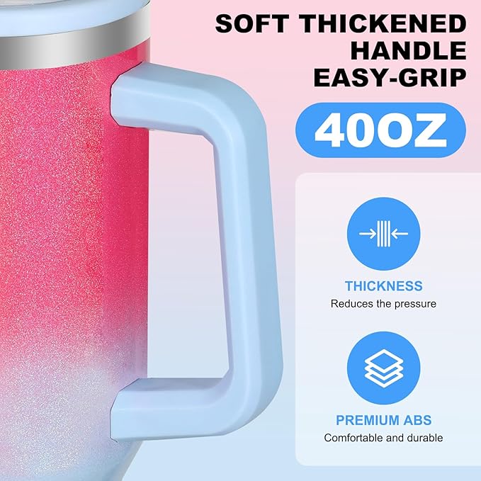 40 oz Tumbler with Handle and Flip Straw Lid, Vacuum Insulated Leak Proof Double Walled Stainless Steel Glitter Travel Mug Tumblers, Maintains Cold Ice and Heat for Hours(Pink Blue Gradient) - Bloomnest