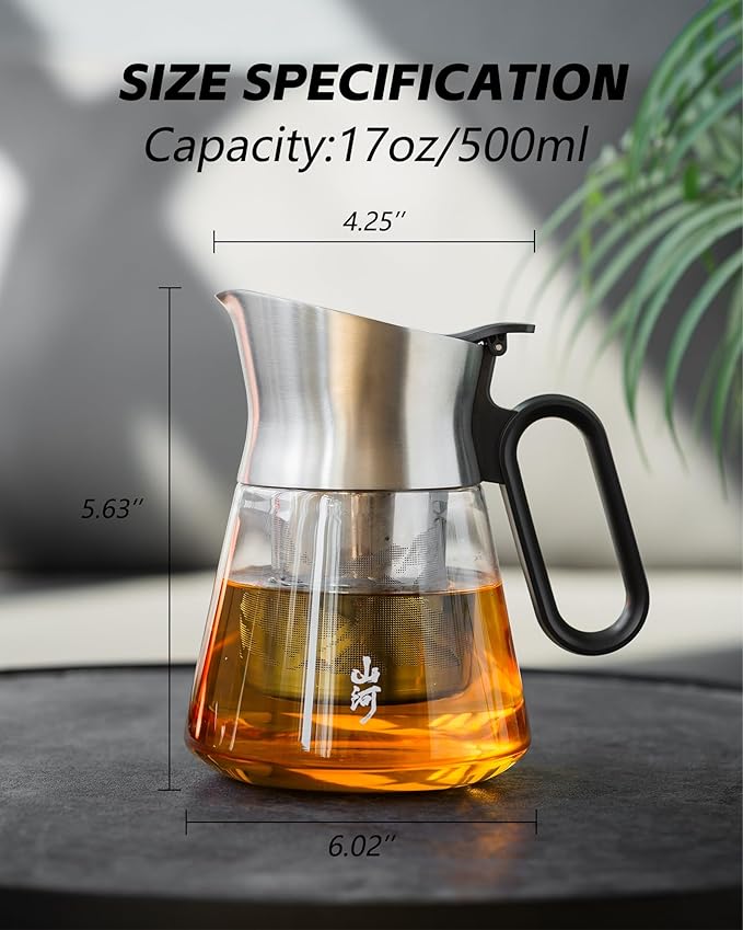 ZENS 17 oz Small Glass Teapot with Infuser, Design Loose Leaf Teapot with Stainless Steel Spout for Hot Tea Steeper, Oval Handle Clear Tea Pot Infusers Loose Tea Maker for Lovers Gifts - Bloomnest