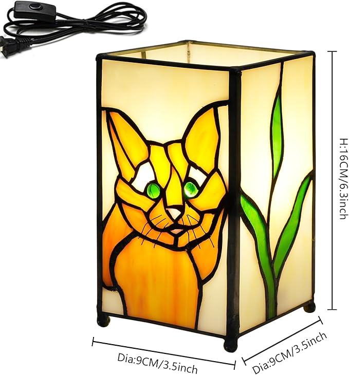 Tiffany Lamp Stained Glass lamp Small Bedside Table Lamps for Living Room Home Decor,Girls Women Birthday Christmas Thanksgiving Day Gift,Cat - Bloomnest