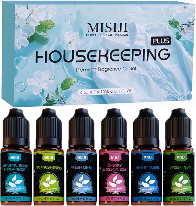 Housekeeping Essential Oils Set for Diffuser,Pure Aromatherapy Oil for Diffuser,Candle Making,Natural Soap Scent,Cherry Blossom Soap,Fresh Mint,Fresh Linen,Air Freshener,Extra Clean - Bloomnest