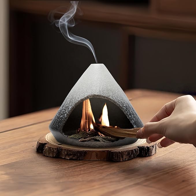 Palo Santo Holder, Mini Ceramic Zongzi Chimenea for Sage/Sticks/Cone, Modern Incense Burner for Yoga, Meditation, Energy Cleansing-Smudge Bowl with Ash Catcher, Anxiety Relief Gift for Women - Bloomnest