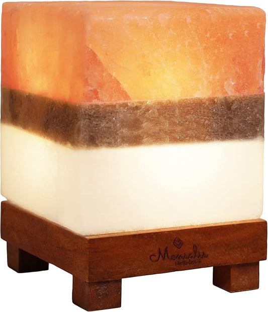 Dual Illumination Salt Rock lamp - Modern Square Pink White and Grey Design of Salt Lamps with dimmer, Adjustable Glow. 100% Real Large Himalayan Crystal Salt Night Light