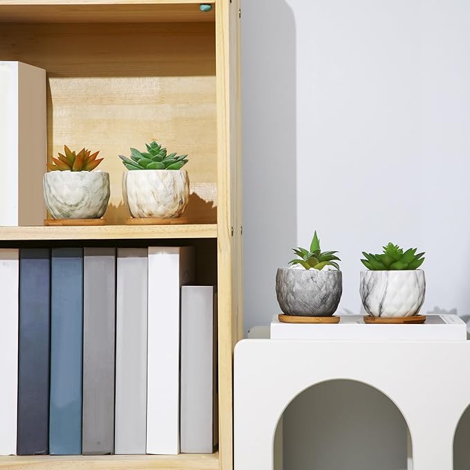 Marbling Ceramic Flower Pot 3.35 Inch Succulent Small Plant Cactus Herbs Planter Ceramic Pot with Drainage Hole Matte Round Container(4 Pcs,Modern Style) - Bloomnest