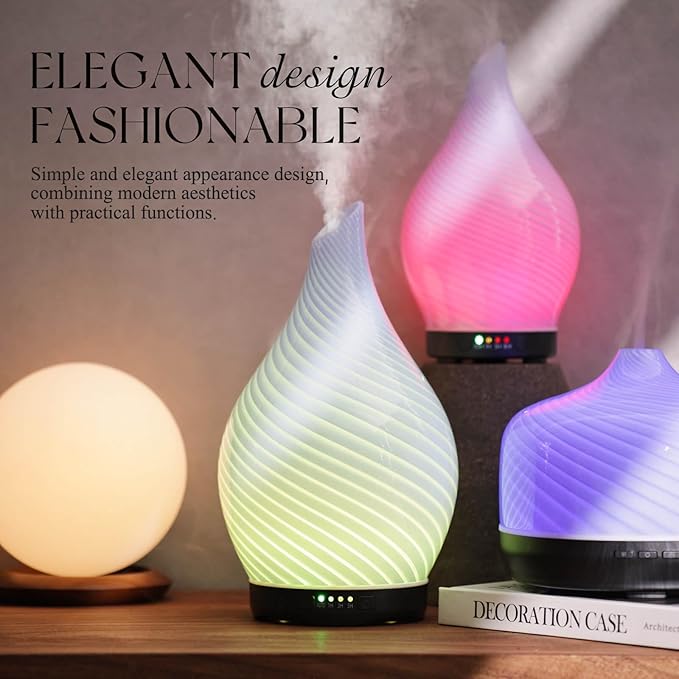 Porseme 280ml Essential Oil Diffuser Glass Color Changing Aroma Air Diffusers Aromatherapy Ultrasonic Cool Mist Humidifier 7 Running Hours Waterless Auto-Off for Sleeping, Yoga, Spa (Pure Purple) - Bloomnest