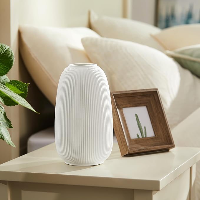 RONDURE 9.5" Modern Ceramic Table Lamp, Modern Bedside Lamps for Bedroom, Living Room and Nightstand, White Translucent Ceramic Shade, Warm Ambient Lighting, Home Decor - Bloomnest