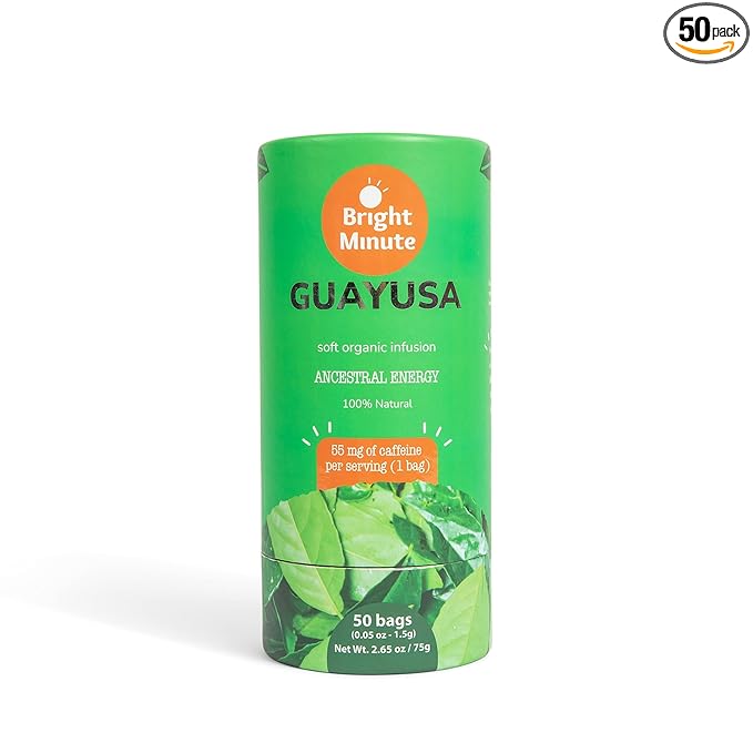 Bright Minute Guayusa infusion 50 teabags | Coffee Alternative & Addition | 55mg of natural caffeine per small 1.5G (0.05OZ) bag, Calm and Wakeful Energy Boost! - Bloomnest